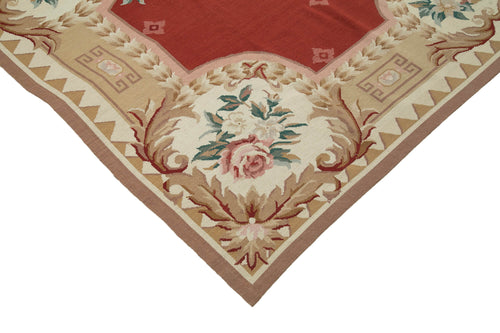 Needlepoint Floral Beige Floral Cotton Wool Handmade Area Rug 8'0'' x 10'0''