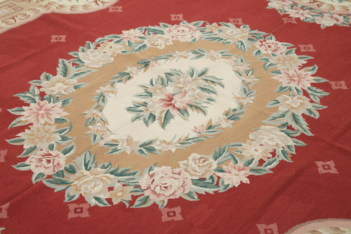Needlepoint Floral Beige Floral Cotton Wool Handmade Area Rug 8'0'' x 10'0''
