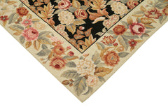 Needlepoint Floral Beige Floral Cotton Wool Handmade Area Rug 8'0'' x 10'0''
