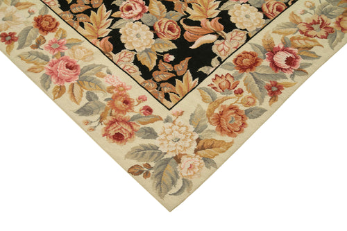 Needlepoint Floral Beige Floral Cotton Wool Handmade Area Rug 8'0'' x 10'0''