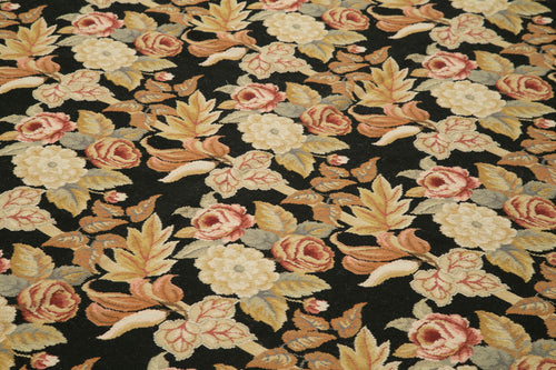 Needlepoint Floral Beige Floral Cotton Wool Handmade Area Rug 8'0'' x 10'0''