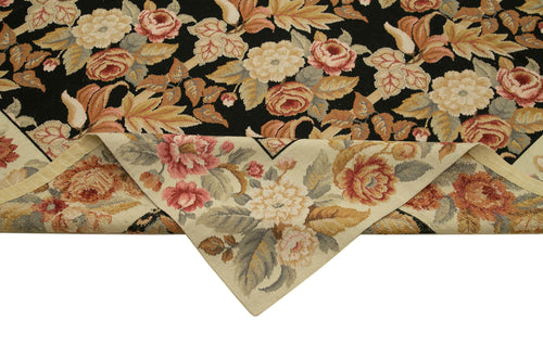 Needlepoint Floral Beige Floral Cotton Wool Handmade Area Rug 8'0'' x 10'0''