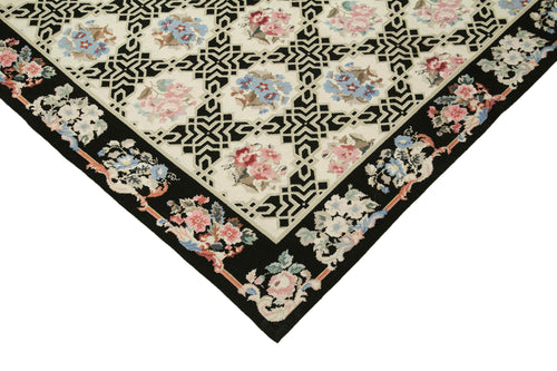 Needlepoint Floral Beige Floral Cotton Wool Handmade Area Rug 7'7'' x 9'6''