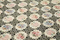 Needlepoint Floral Beige Floral Cotton Wool Handmade Area Rug 7'7'' x 9'6''