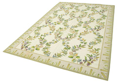 Needlepoint Floral Beige Floral Cotton Wool Handmade Area Rug 6'0'' x 9'1''