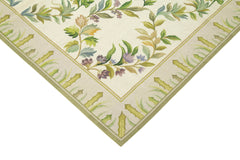 Needlepoint Floral Beige Floral Cotton Wool Handmade Area Rug 6'0'' x 9'1''