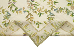 Needlepoint Floral Beige Floral Cotton Wool Handmade Area Rug 6'0'' x 9'1''