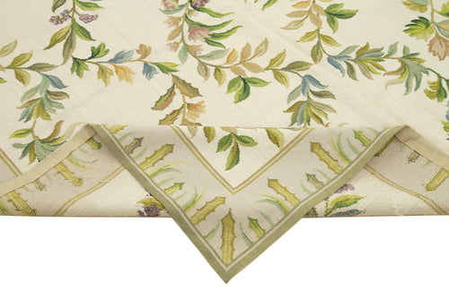 Needlepoint Floral Beige Floral Cotton Wool Handmade Area Rug 6'0'' x 9'1''