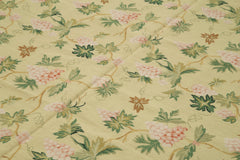 Needlepoint Floral Beige Floral Cotton Wool Handmade Area Rug 6'0'' x 8'10''