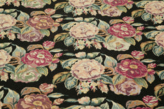Needlepoint Floral Black Floral Cotton Wool Handmade Area Rug 5'10'' x 9'0''