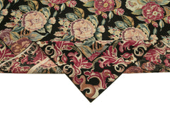 Needlepoint Floral Black Floral Cotton Wool Handmade Area Rug 5'10'' x 9'0''