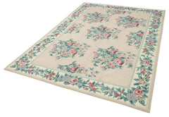 Needlepoint Floral Pink Floral Cotton Wool Handmade Area Rug 5'8'' x 8'4''
