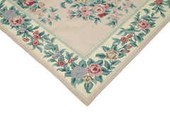 Needlepoint Floral Pink Floral Cotton Wool Handmade Area Rug 5'8'' x 8'4''