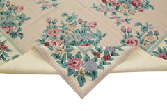 Needlepoint Floral Pink Floral Cotton Wool Handmade Area Rug 5'8'' x 8'4''