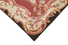 Needlepoint Floral Red Floral Cotton Wool Handmade Area Rug 5'10'' x 8'7''