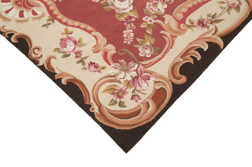 Needlepoint Floral Red Floral Cotton Wool Handmade Area Rug 5'10'' x 8'7''