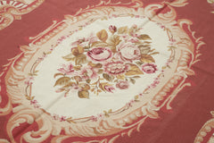 Needlepoint Floral Red Floral Cotton Wool Handmade Area Rug 5'10'' x 8'7''