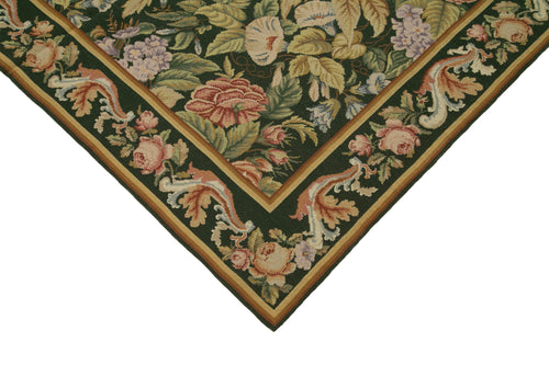 Needlepoint Floral Green Floral Cotton Wool Handmade Area Rug 5'7'' x 8'5''