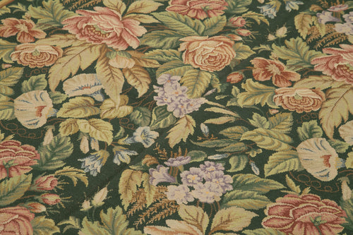 Needlepoint Floral Green Floral Cotton Wool Handmade Area Rug 5'7'' x 8'5''