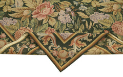 Needlepoint Floral Green Floral Cotton Wool Handmade Area Rug 5'7'' x 8'5''