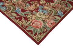 Needlepoint Floral Red Floral Cotton Wool Handmade Area Rug 5'10'' x 9'0''