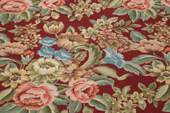 Needlepoint Floral Red Floral Cotton Wool Handmade Area Rug 5'10'' x 9'0''