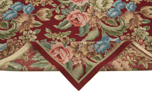 Needlepoint Floral Red Floral Cotton Wool Handmade Area Rug 5'10'' x 9'0''
