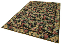 Needlepoint Floral Black Floral Cotton Wool Handmade Area Rug 6'0'' x 9'0''