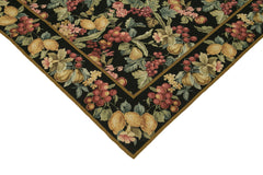 Needlepoint Floral Black Floral Cotton Wool Handmade Area Rug 6'0'' x 9'0''