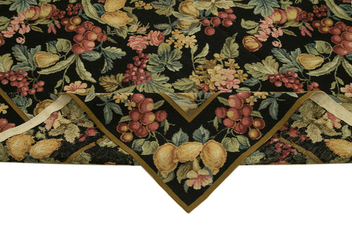 Needlepoint Floral Black Floral Cotton Wool Handmade Area Rug 6'0'' x 9'0''