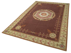 Needlepoint Floral Red Floral Cotton Wool Handmade Area Rug 5'11'' x 8'11''