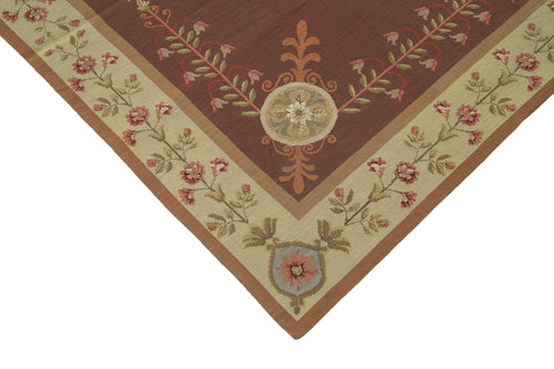 Needlepoint Floral Red Floral Cotton Wool Handmade Area Rug 5'11'' x 8'11''