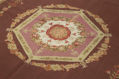 Needlepoint Floral Red Floral Cotton Wool Handmade Area Rug 5'11'' x 8'11''