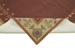 Needlepoint Floral Red Floral Cotton Wool Handmade Area Rug 5'11'' x 8'11''