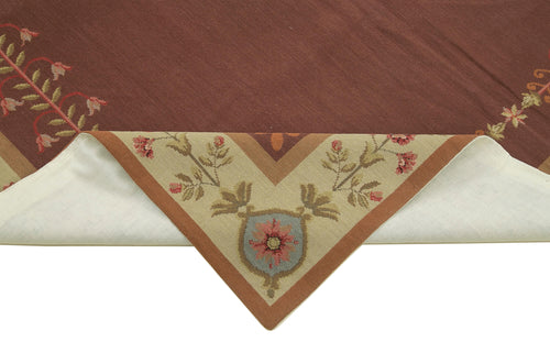 Needlepoint Floral Red Floral Cotton Wool Handmade Area Rug 5'11'' x 8'11''