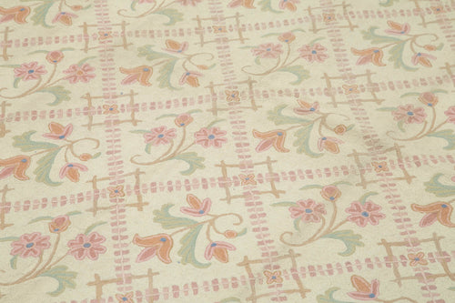 Needlepoint Floral Beige Floral Cotton Wool Handmade Area Rug 6'0'' x 9'6''