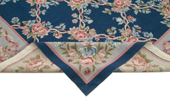 Needlepoint Floral Blue Floral Cotton Wool Handmade Area Rug 9'11'' x 13'8''