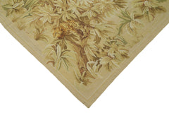 Needlepoint Floral Beige Floral Cotton Wool Handmade Area Rug 6'2'' x 9'2''