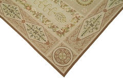 Needlepoint Floral Beige Floral Cotton Wool Handmade Area Rug 6'0'' x 9'1''