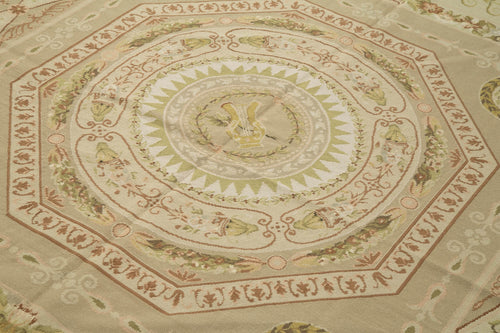 Needlepoint Floral Beige Floral Cotton Wool Handmade Area Rug 6'0'' x 9'1''