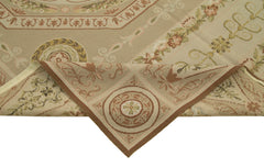 Needlepoint Floral Beige Floral Cotton Wool Handmade Area Rug 6'0'' x 9'1''