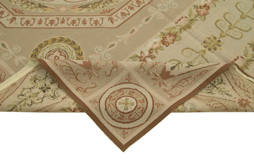 Needlepoint Floral Beige Floral Cotton Wool Handmade Area Rug 6'0'' x 9'1''