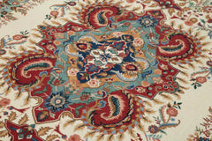 Needlepoint Floral Beige Floral Cotton Wool Handmade Area Rug 5'6'' x 8'6''