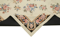 Needlepoint Floral Beige Floral Cotton Wool Handmade Area Rug 6'0'' x 8'11''