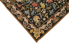 Needlepoint Floral Black Floral Cotton Wool Handmade Area Rug 6'0'' x 8'10''