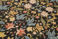 Needlepoint Floral Black Floral Cotton Wool Handmade Area Rug 6'0'' x 8'10''