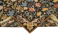 Needlepoint Floral Black Floral Cotton Wool Handmade Area Rug 6'0'' x 8'10''