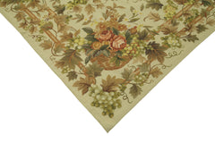 Needlepoint Floral Beige Floral Cotton Wool Handmade Area Rug 6'0'' x 9'2''