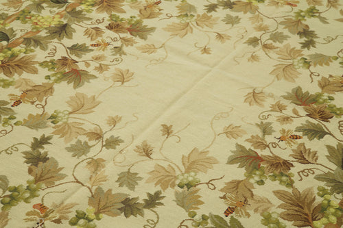 Needlepoint Floral Beige Floral Cotton Wool Handmade Area Rug 6'0'' x 9'2''