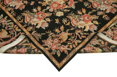 Needlepoint Floral Black Floral Cotton Wool Handmade Area Rug 6'0'' x 9'0''